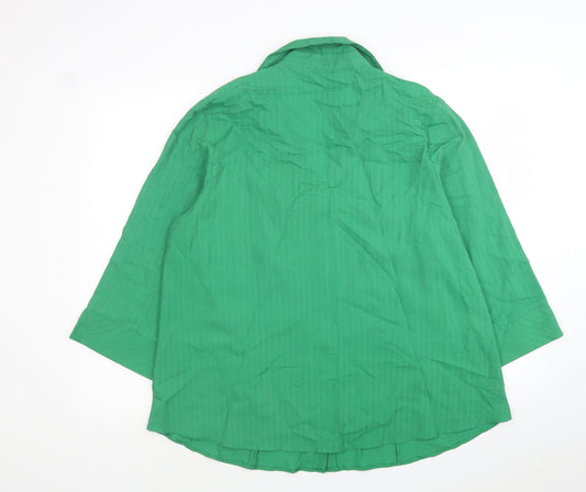 Arcadia Womens Green Striped Viscose Jersey Button-Up Size 20 V-Neck