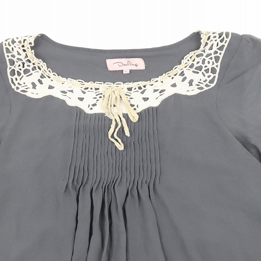 Darling Womens Grey Polyester Basic Blouse Size L Scoop Neck - Lace trim