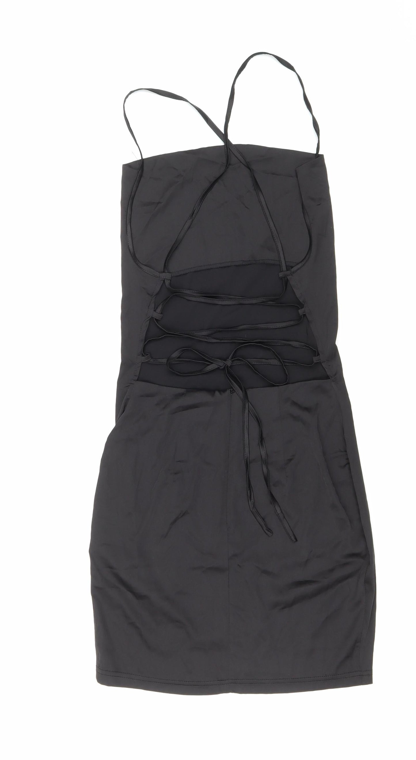 NaaNaa Womens Black Polyester Tank Dress Size 8 Square Neck Zip - Lace up back
