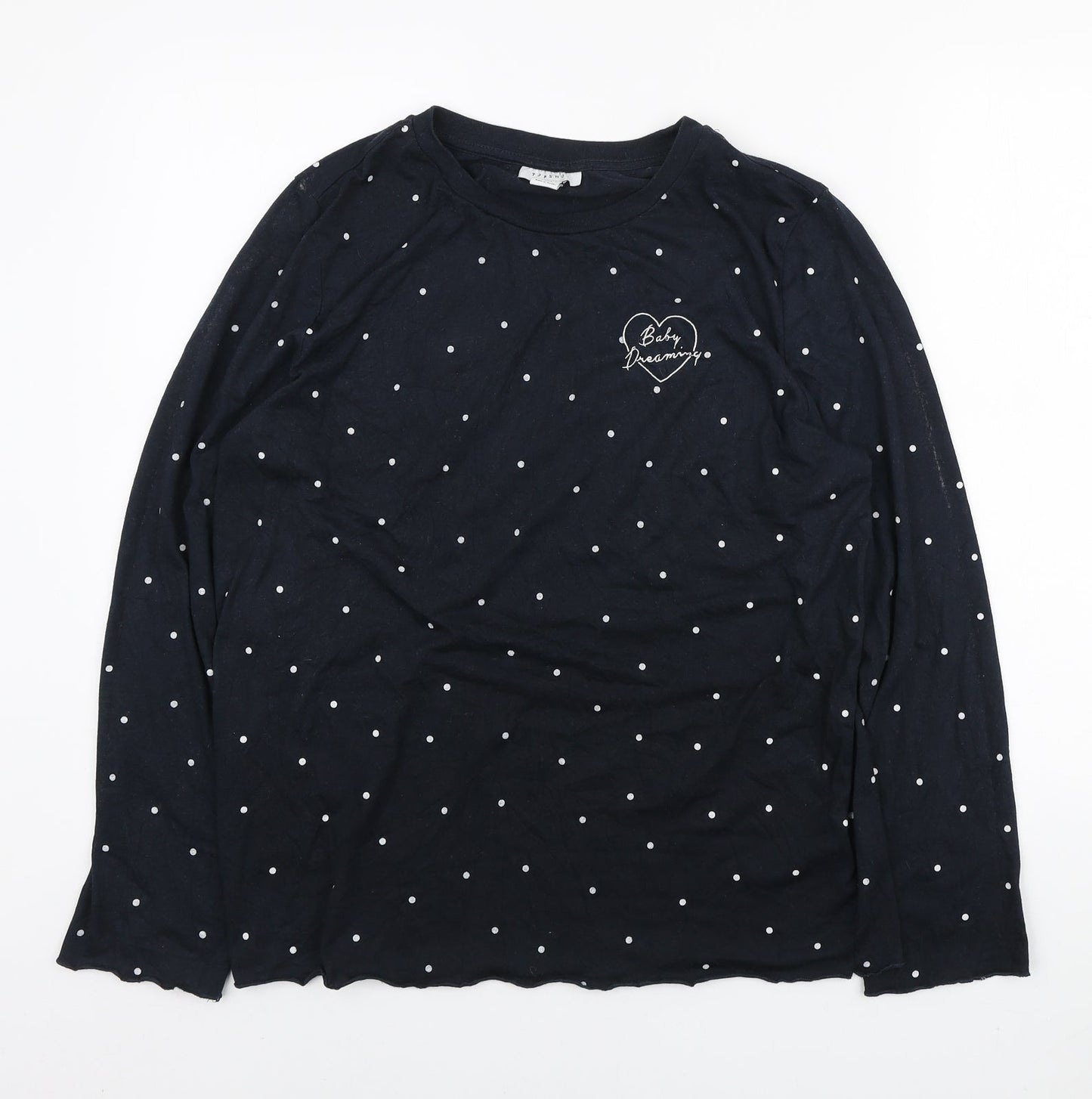 Topshop Womens Blue Polka Dot Cotton Basic T-Shirt Size S Round Neck - Baby Dreaming