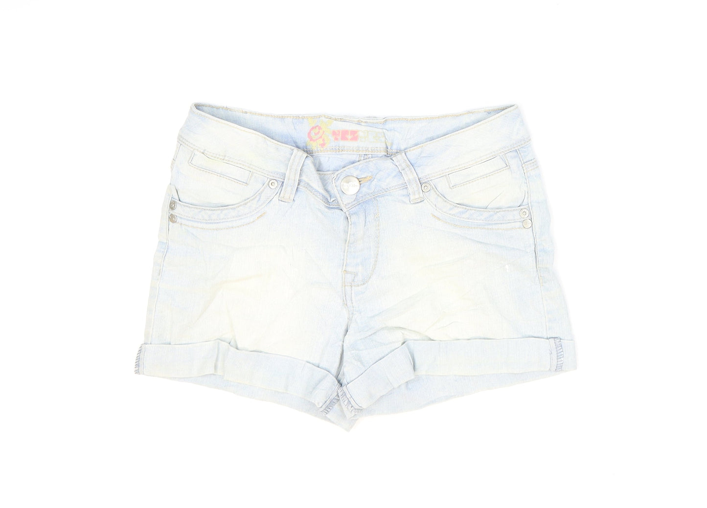Yes Yes Womens Blue Cotton Hot Pants Shorts Size 8 Regular Zip - Washed look