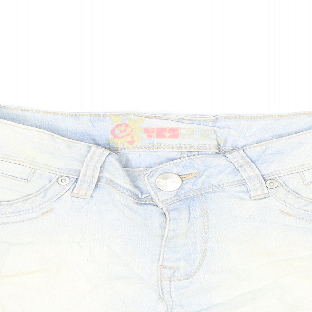 Yes Yes Womens Blue Cotton Hot Pants Shorts Size 8 Regular Zip - Washed look