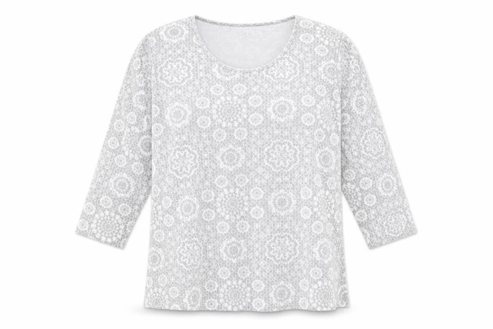 Cotswold Womens Silver Geometric Basic Blouse Size M Round Neck