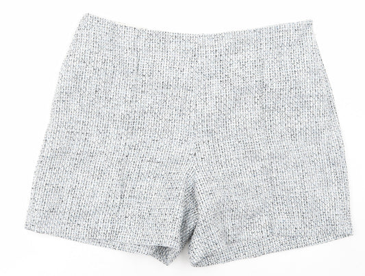 Marks and Spencer Womens Blue Geometric Polyester Chino Shorts Size 20 L6 in Regular Zip