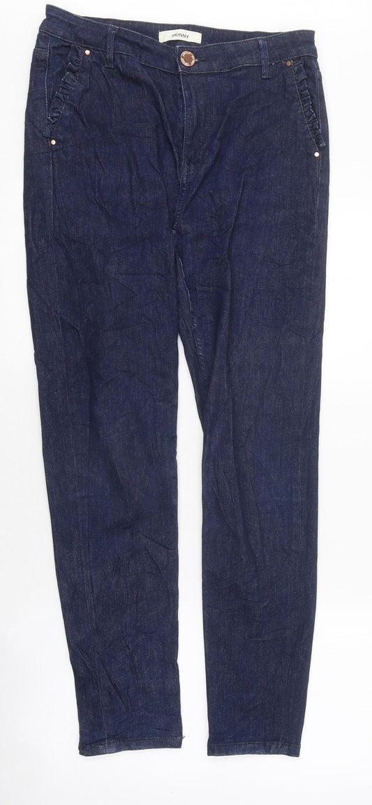 Marks and Spencer Womens Blue 100% Cotton Skinny Jeans Size 10 L34 in Slim Zip