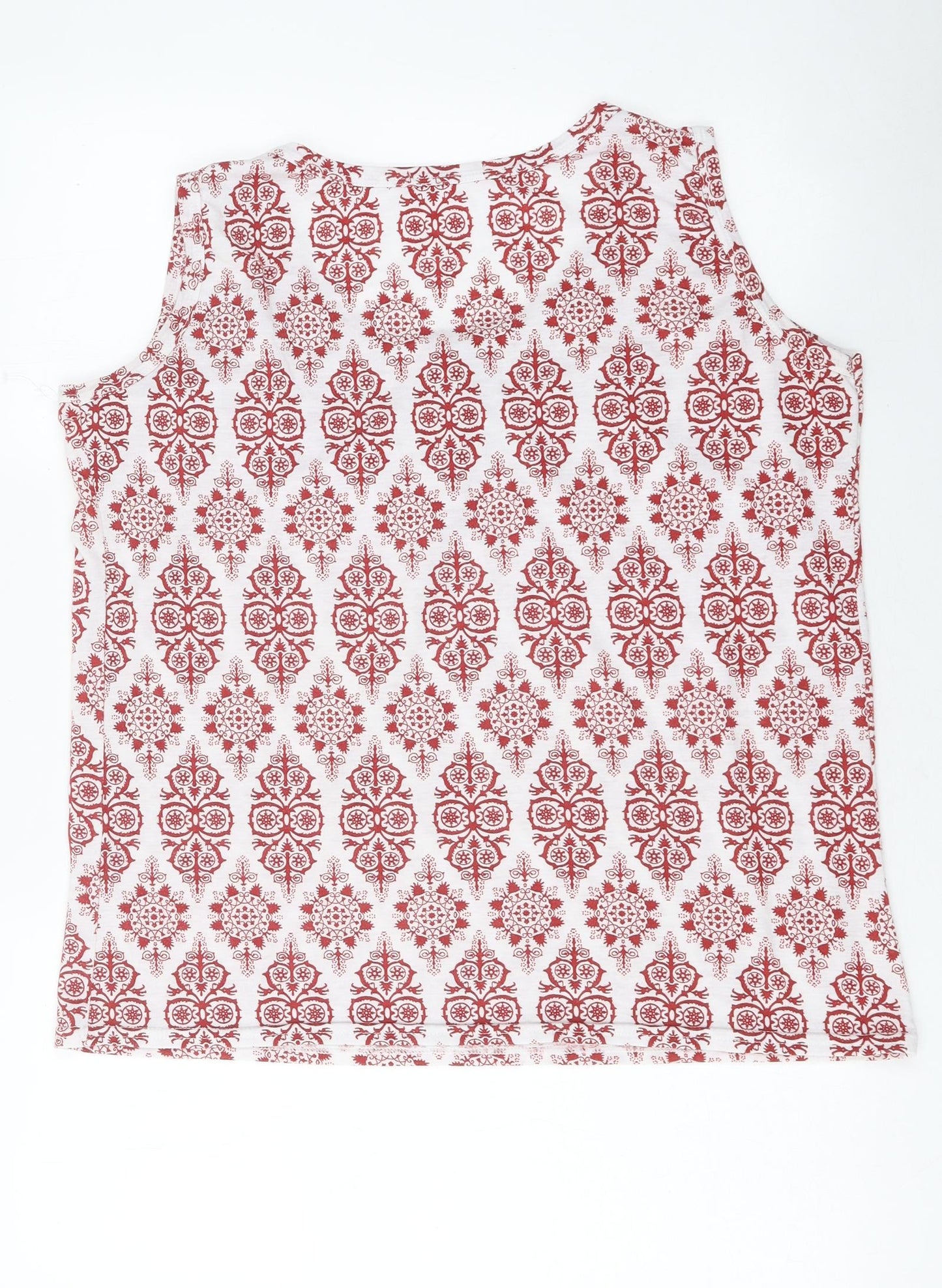 Radaus Womens Red Geometric Polyester Basic Tank Size L Round Neck