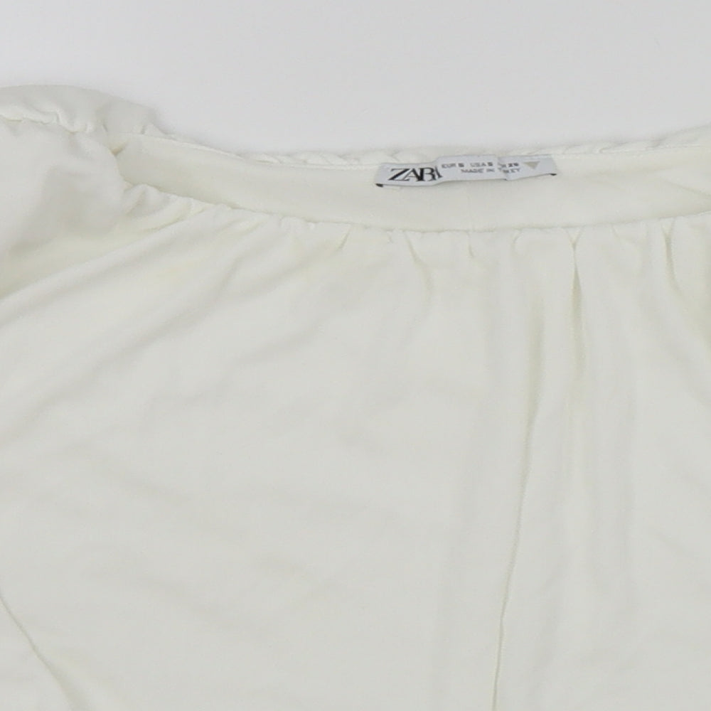 Zara Womens White Polyester Cropped T-Shirt Size S Off the Shoulder - Bandeau