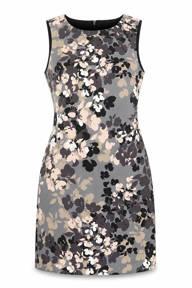 Belle Vere Womens Grey Floral Polyester A-Line Size M Boat Neck Zip