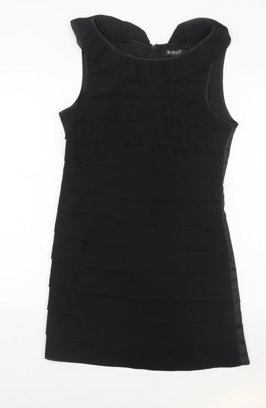 Miss Harvey Womens Black Polyester Bodycon Size 12 Boat Neck Zip