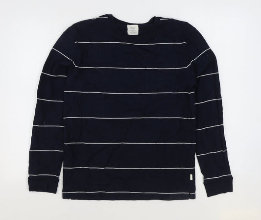 Marks and Spencer Mens Blue Striped Cotton Pullover Sweatshirt Size S