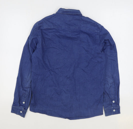 1811 Mens Blue Cotton Button-Up Size S Collared Button