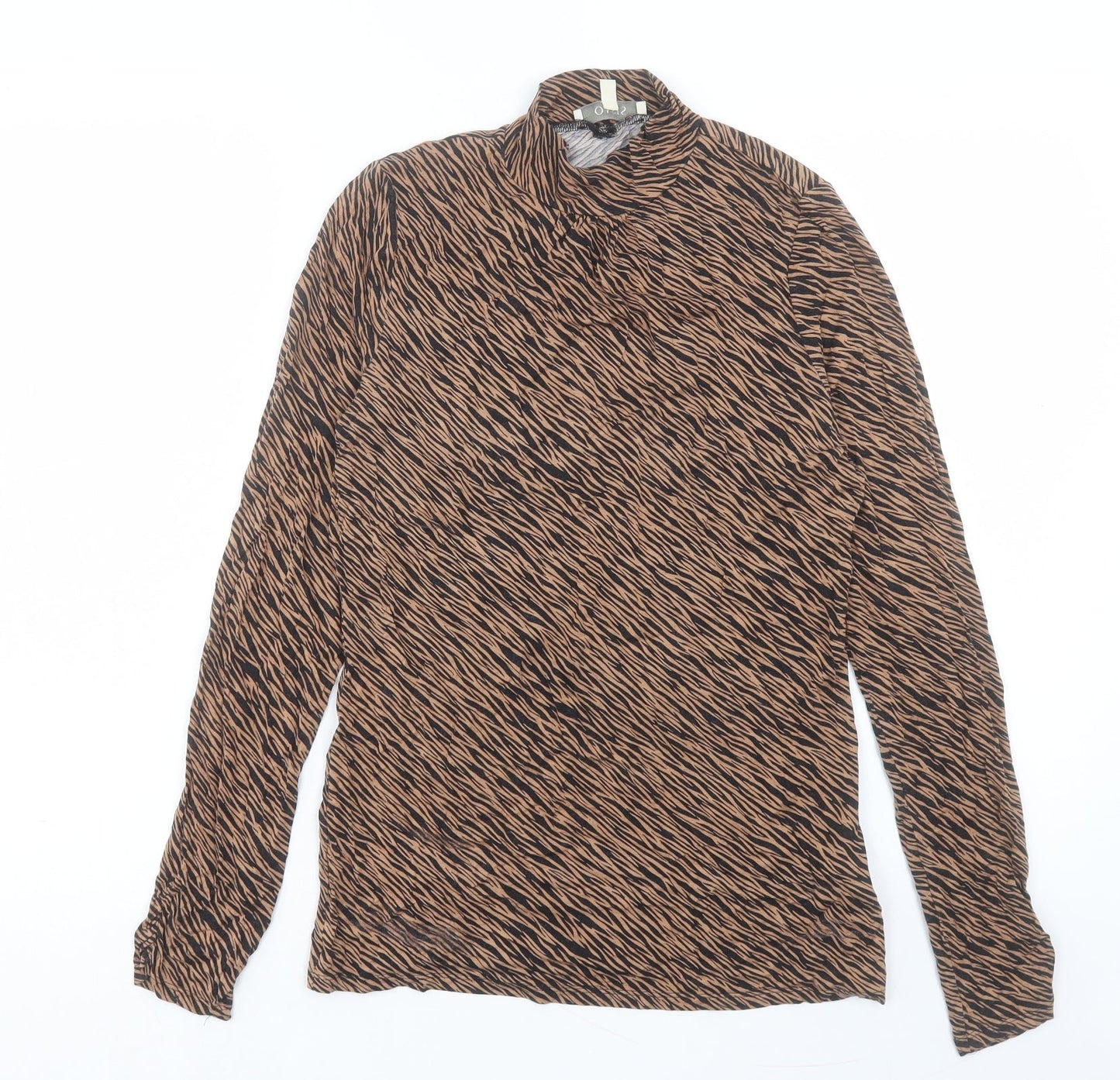 Oasis Womens Brown Animal Print Viscose Basic T-Shirt Size M Round Neck