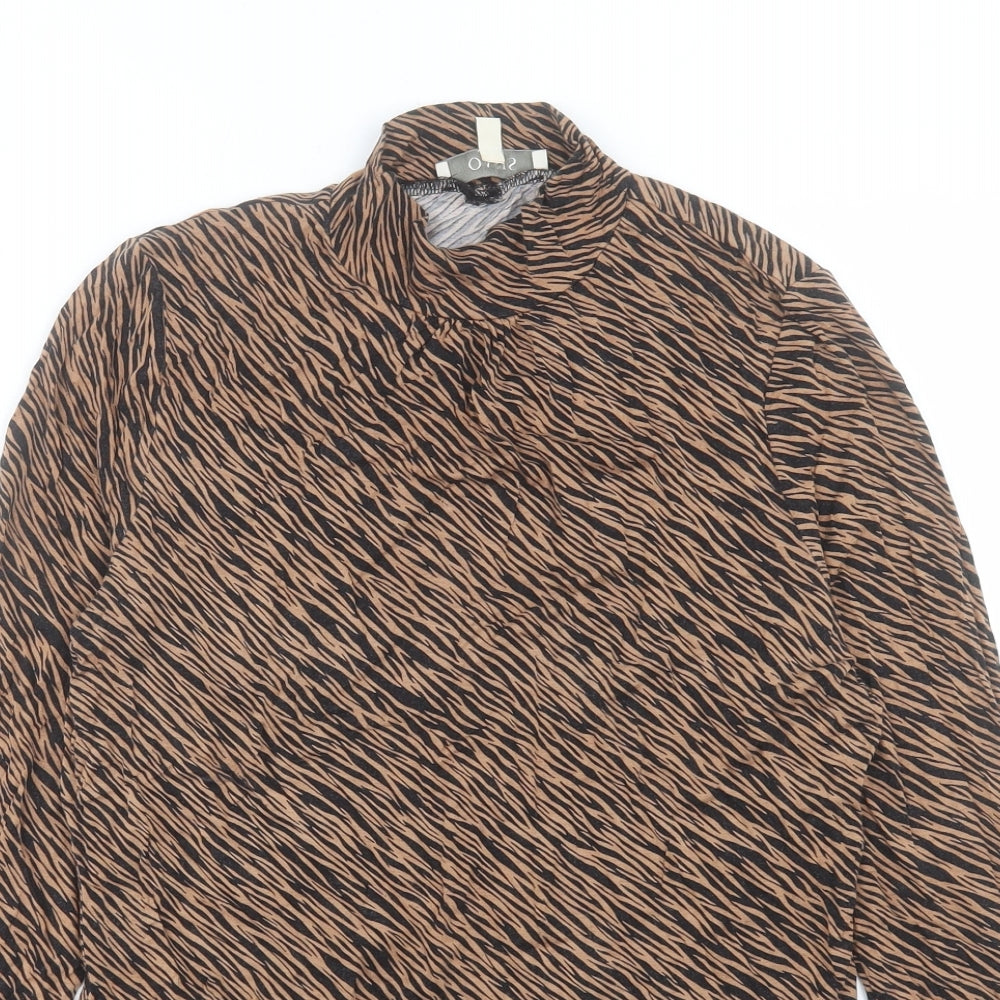 Oasis Womens Brown Animal Print Viscose Basic T-Shirt Size M Round Neck