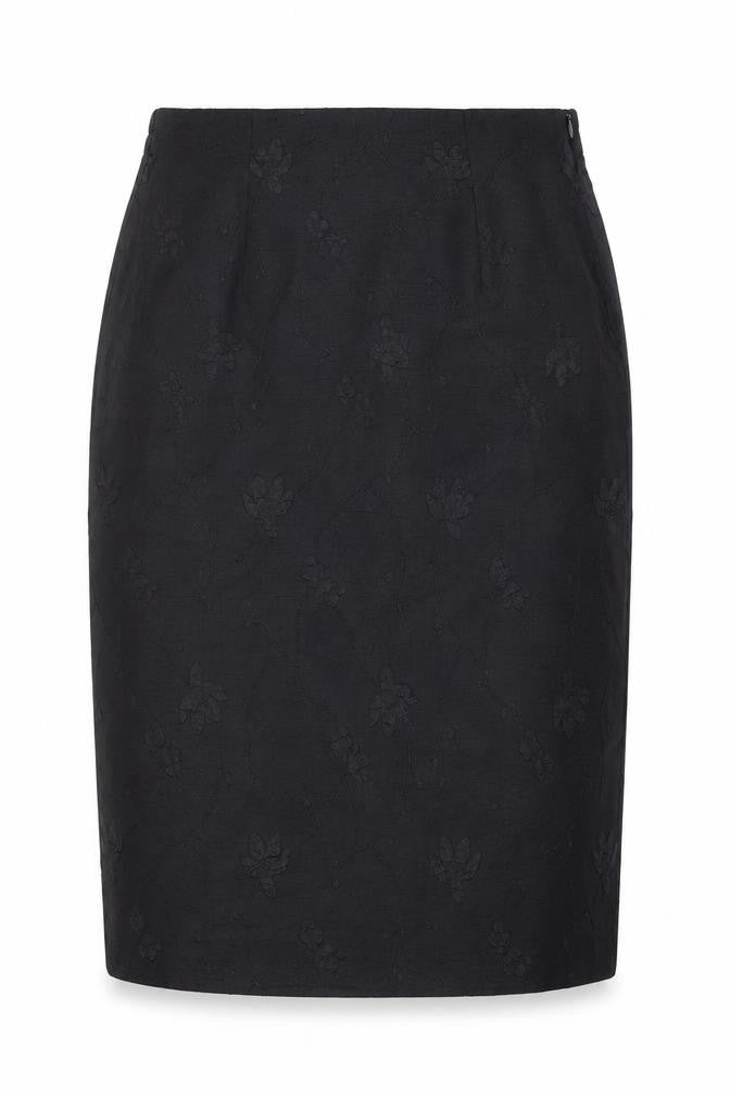 Leslie Fay Womens Black Floral Polyester Straight & Pencil Skirt Size 8 Zip