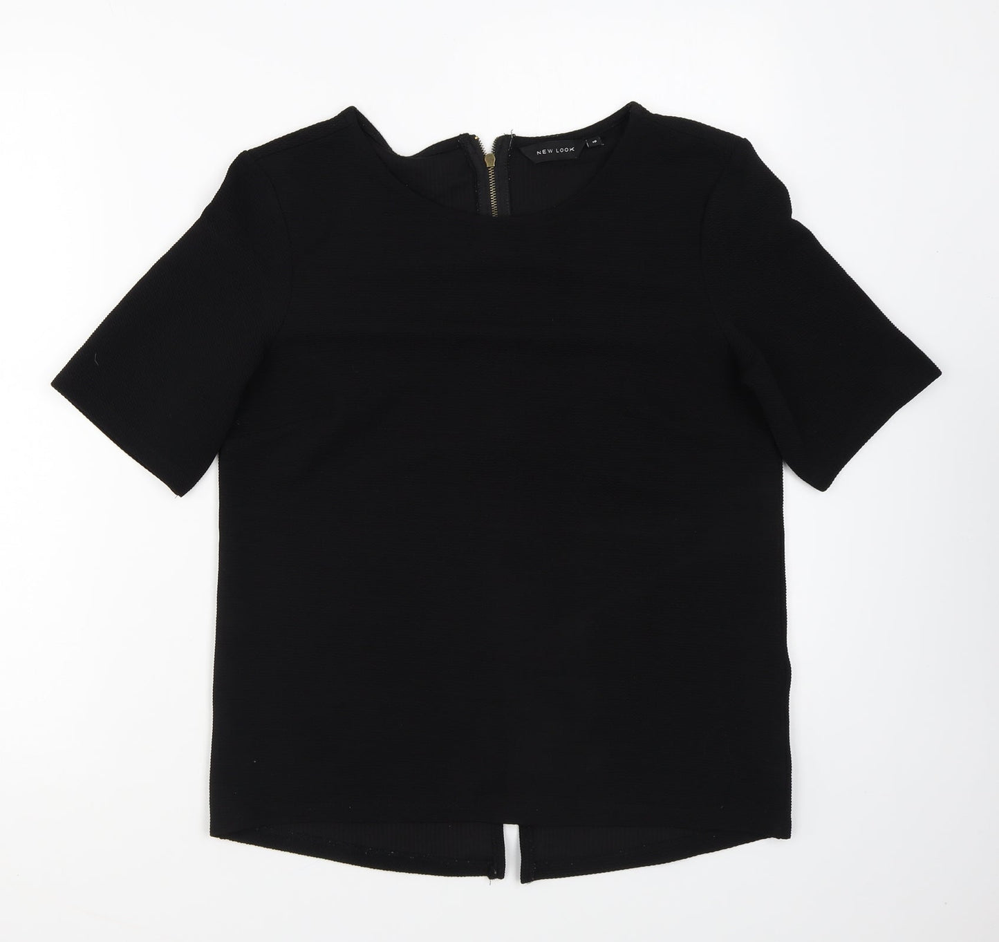 New Look Womens Black Polyester Basic T-Shirt Size 10 Round Neck