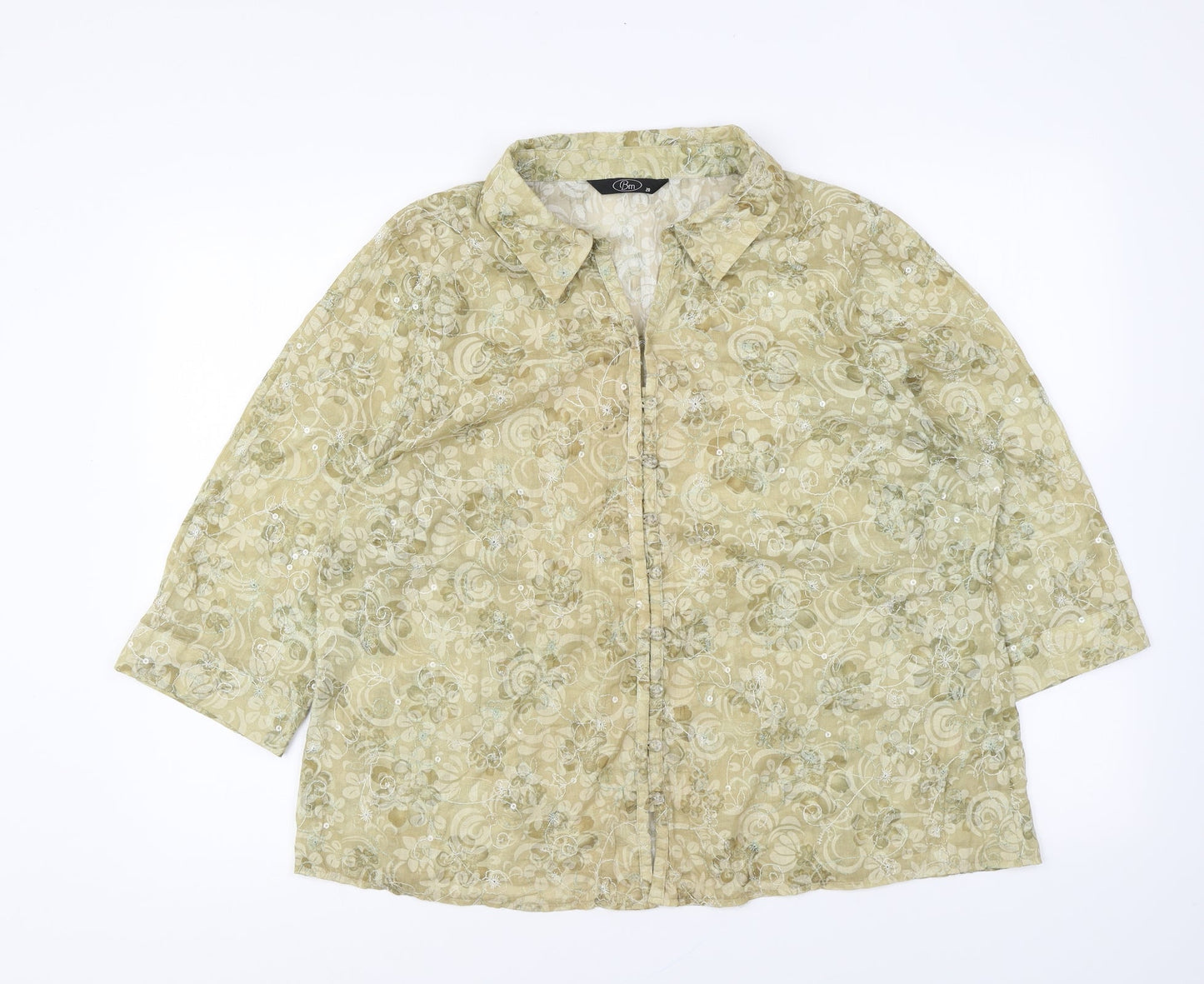 Bonmarché Womens Yellow Floral Polyester Basic Button-Up Size 20 Collared