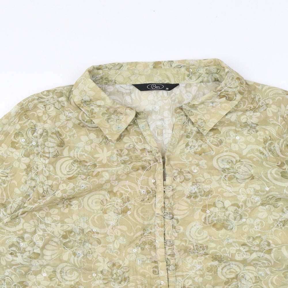 Bonmarché Womens Yellow Floral Polyester Basic Button-Up Size 20 Collared