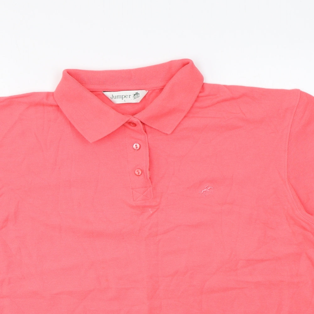 Jumper Womens Pink Cotton Basic Polo Size L Collared