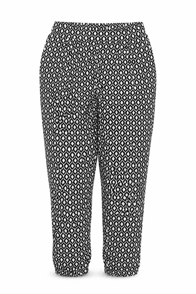 H&M Womens Black Geometric Viscose Trousers Size 12 L26 in Regular