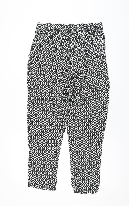 H&M Womens Black Geometric Viscose Trousers Size 12 L26 in Regular