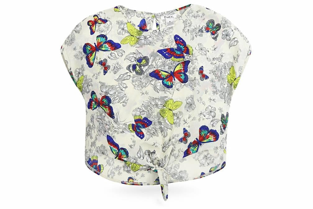 Pinky Womens Multicoloured Geometric Polyester Basic Blouse Size M Round Neck - Butterfly Pattern