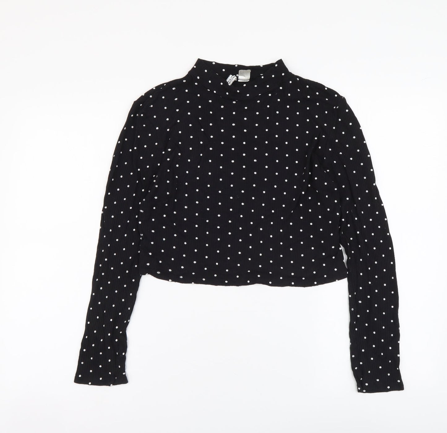 H&M Womens Black Polka Dot Viscose Basic Blouse Size S Mock Neck