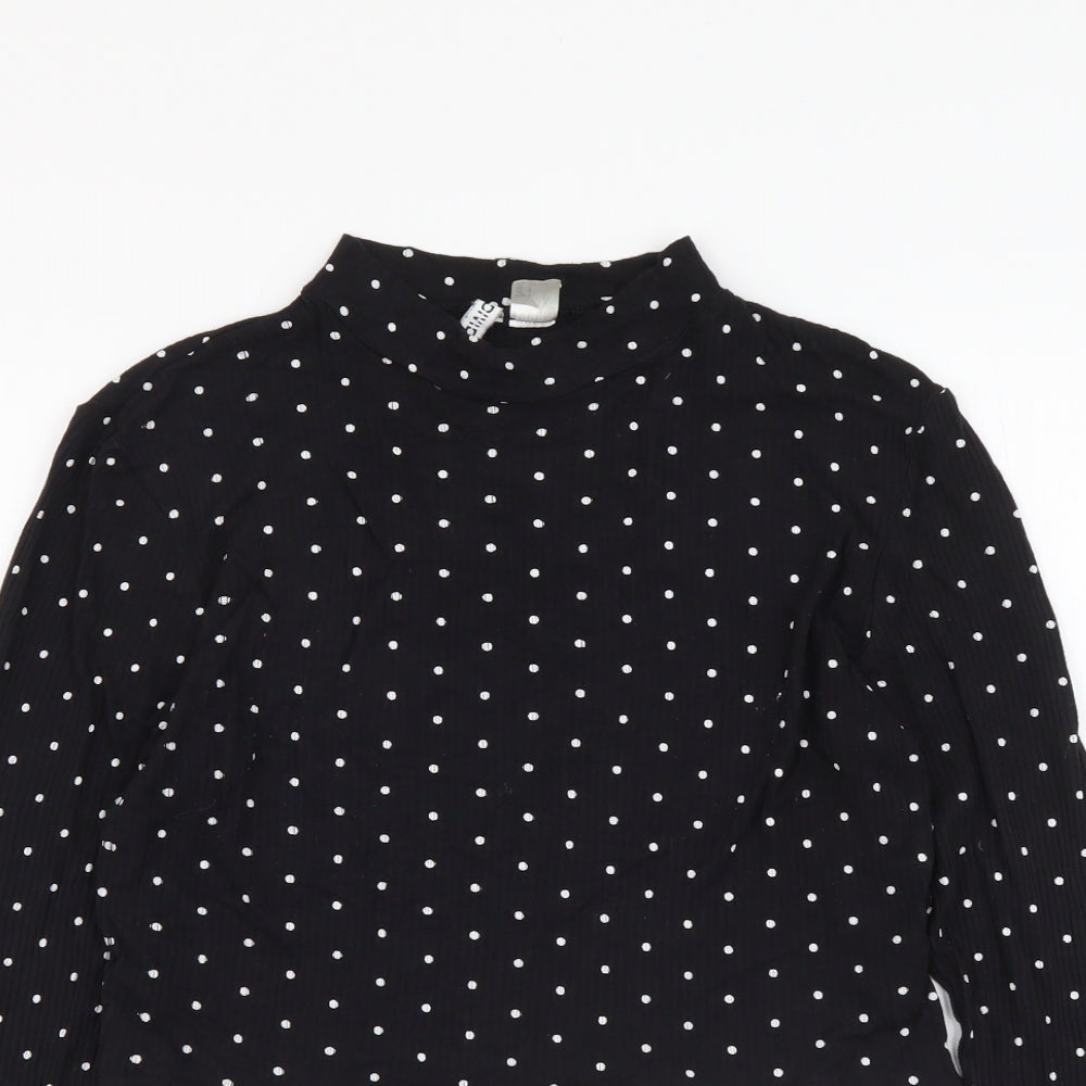 H&M Womens Black Polka Dot Viscose Basic Blouse Size S Mock Neck