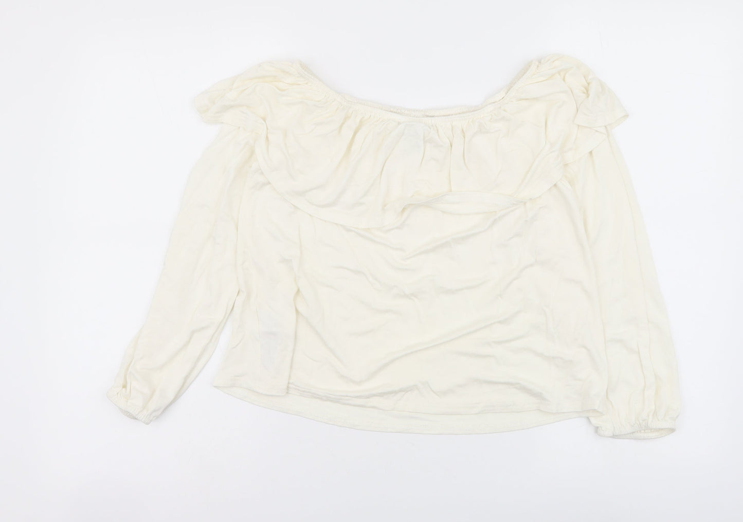 New Look Womens Ivory Viscose Cropped Blouse Size 12 Off the Shoulder