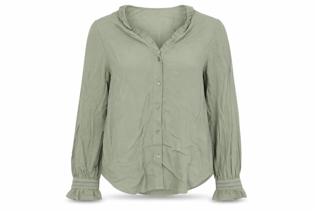 Marks and Spencer Womens Green Viscose Basic Button-Up Size 8 V-Neck