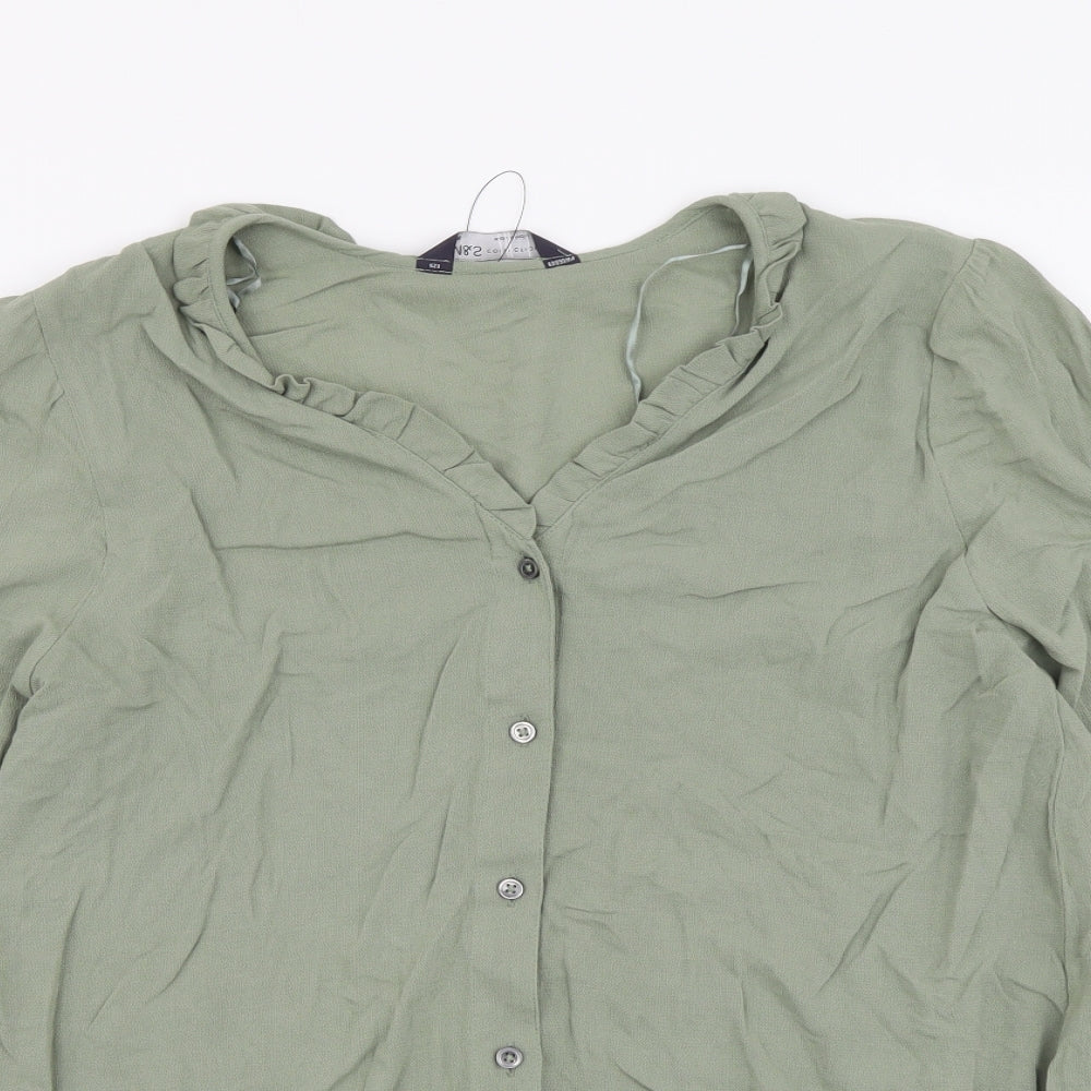 Marks and Spencer Womens Green Viscose Basic Button-Up Size 8 V-Neck
