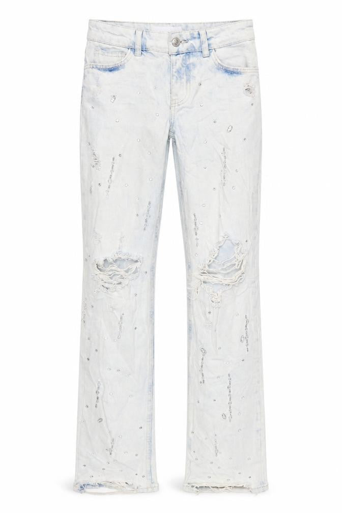 Bershka Womens Blue Cotton Straight Jeans Size 4 L31 in Regular Zip