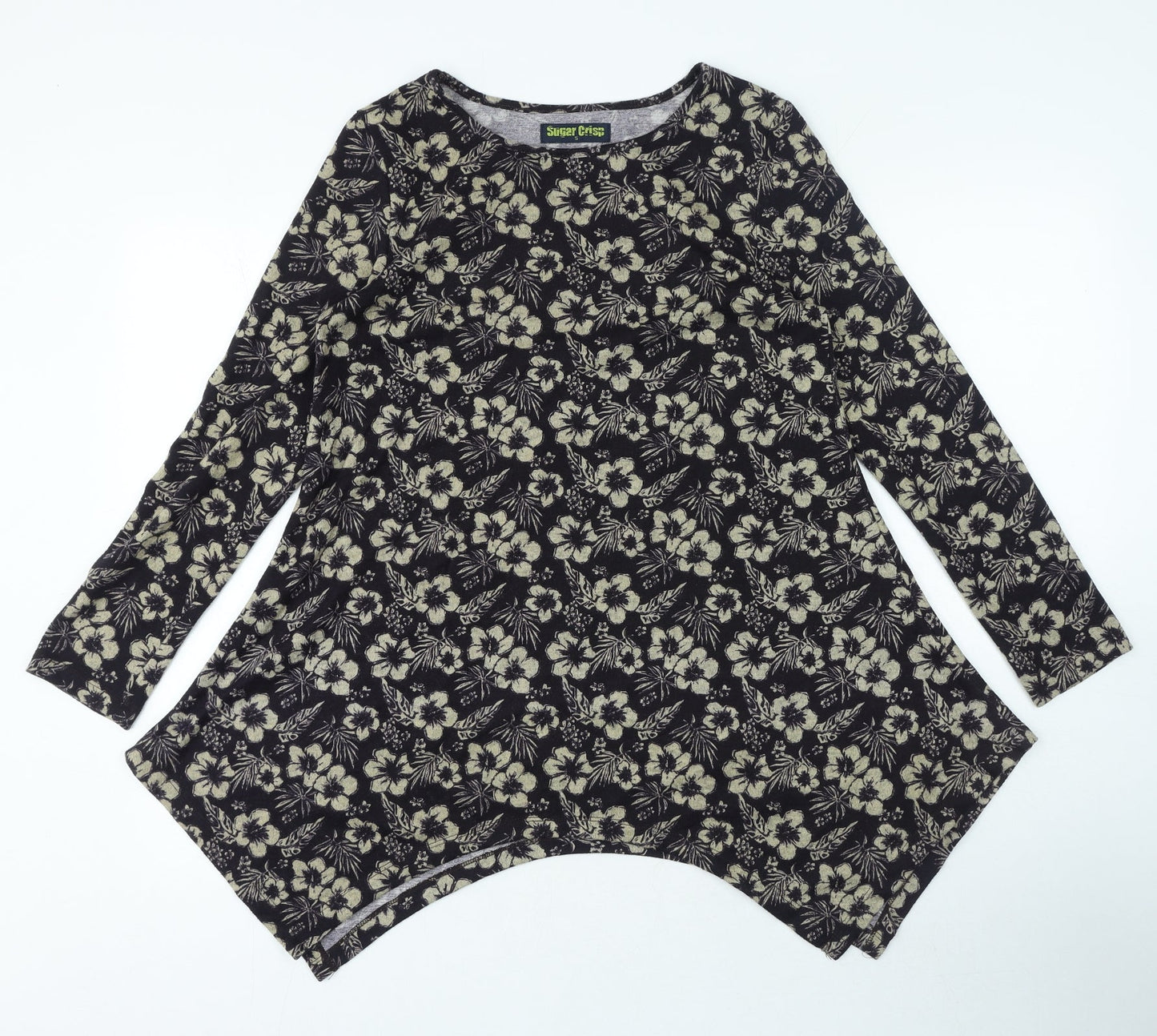 Sugar Crisp Womens Multicoloured Floral Polyester Basic Blouse Size S Round Neck - Asymmetric