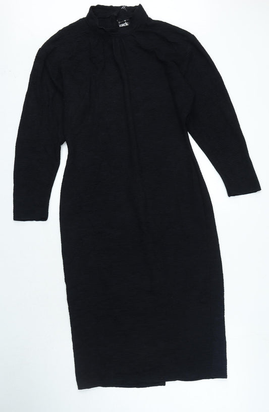 Zack London Womens Black Acetate A-Line Size 12 Mock Neck Button
