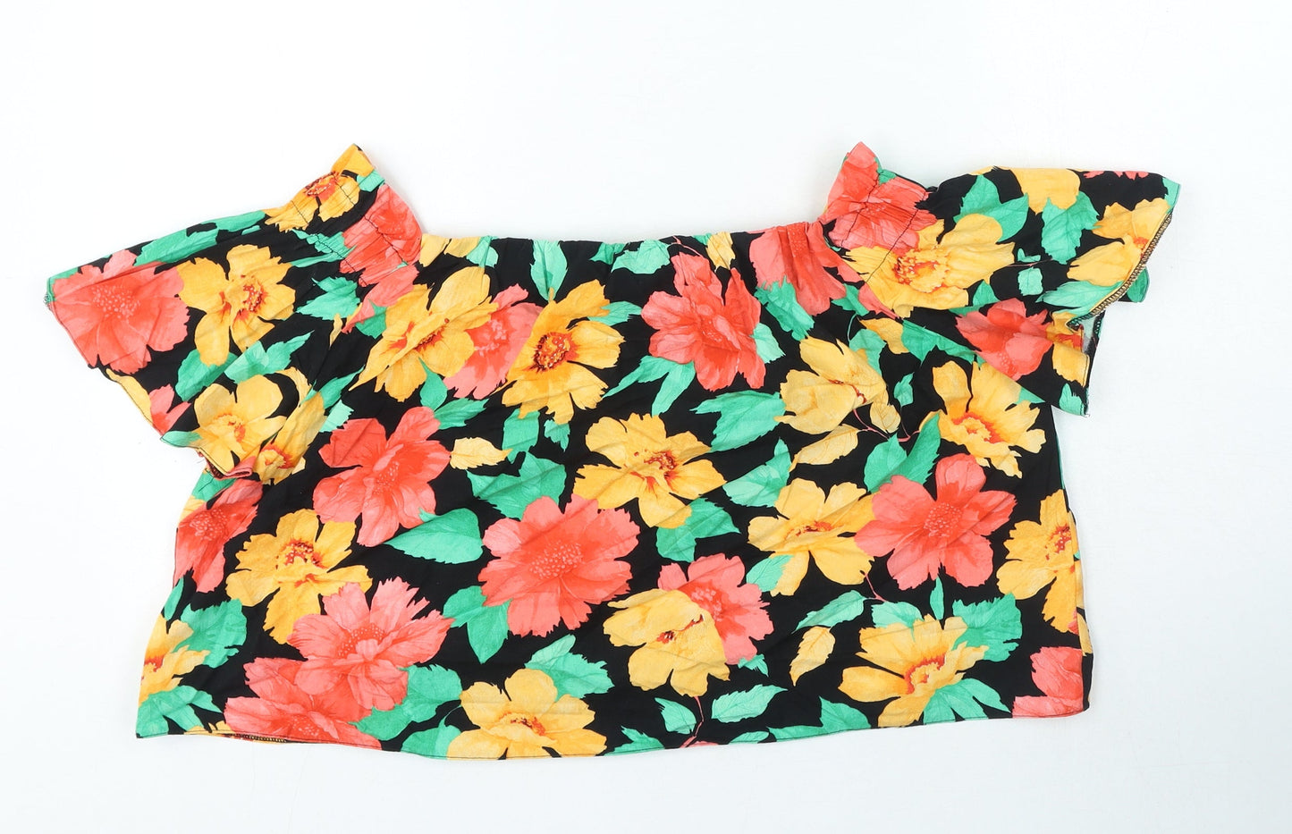 New Look Womens Multicoloured Floral 100% Cotton Basic Blouse Size 12 Off the Shoulder