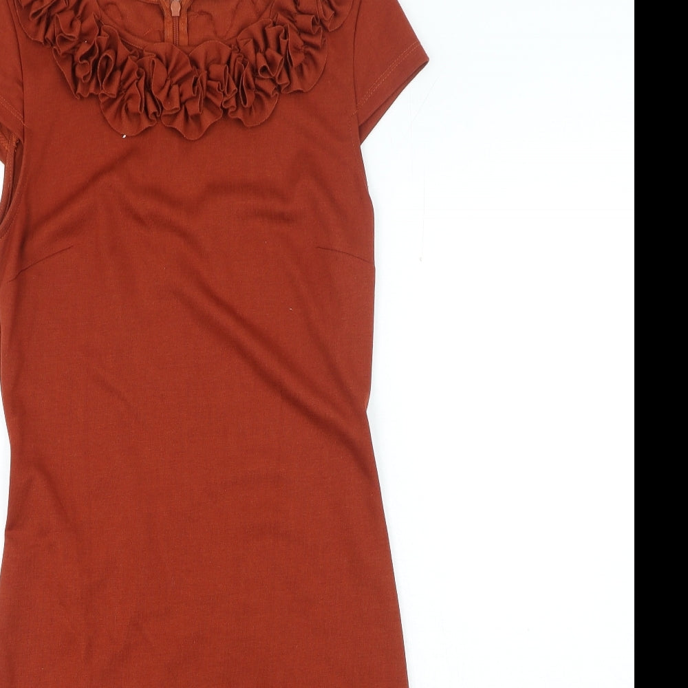 Marks and Spencer Womens Brown Polyester Ball Gown Size 8 Round Neck Pullover