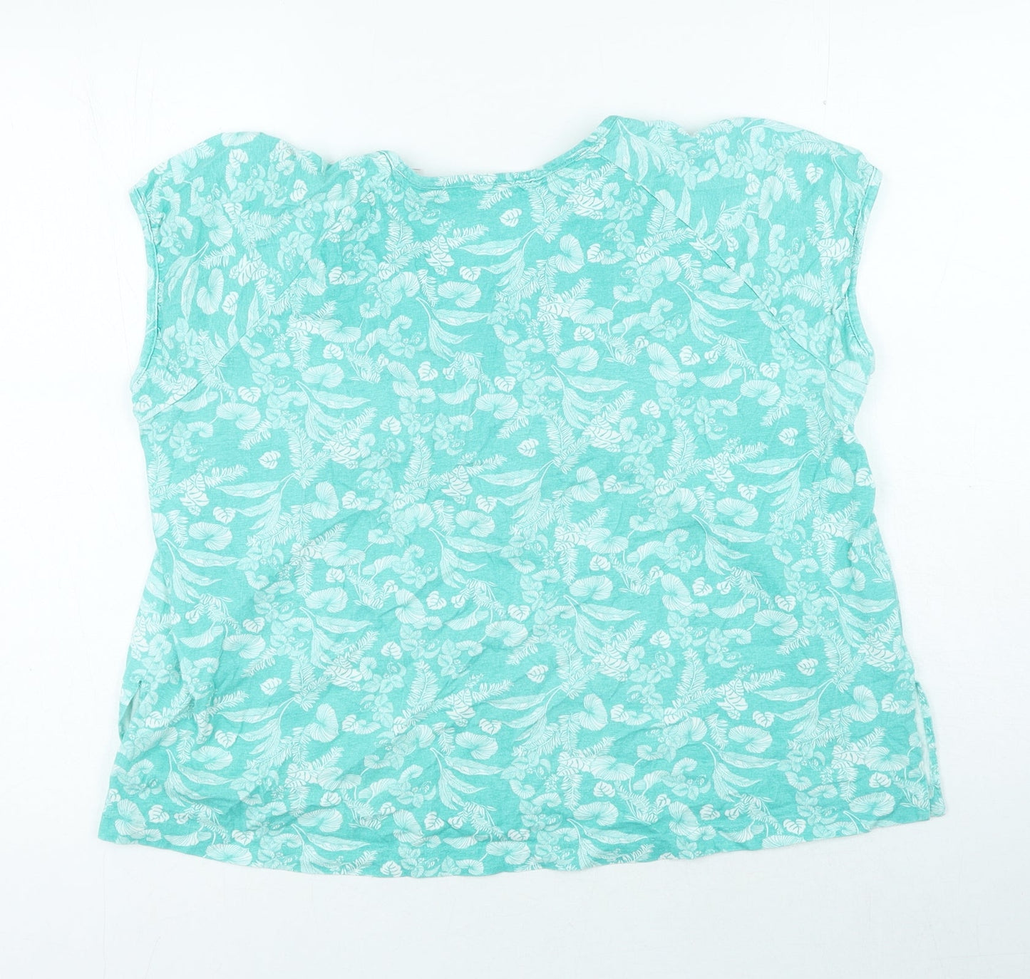 Anthology Womens Blue Geometric 100% Cotton Basic T-Shirt Size 16 Round Neck