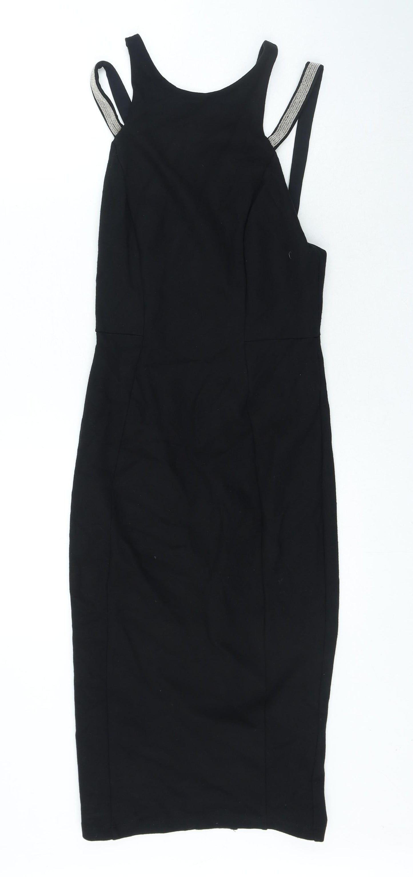 River Island Womens Black Viscose Bodycon Size 8 Halter Zip