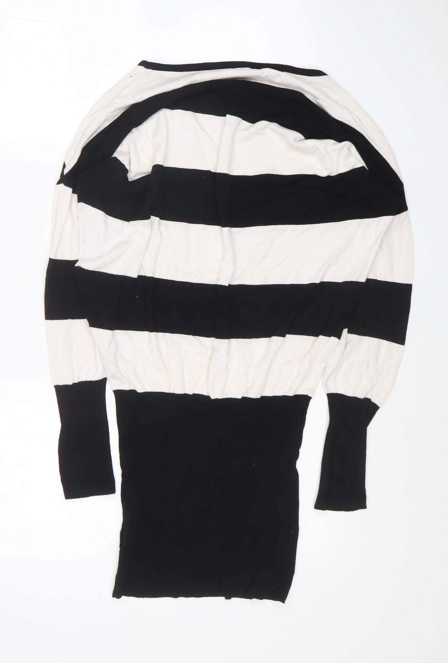 Pimkie Womens Black Striped Viscose Tunic Blouse Size S Round Neck