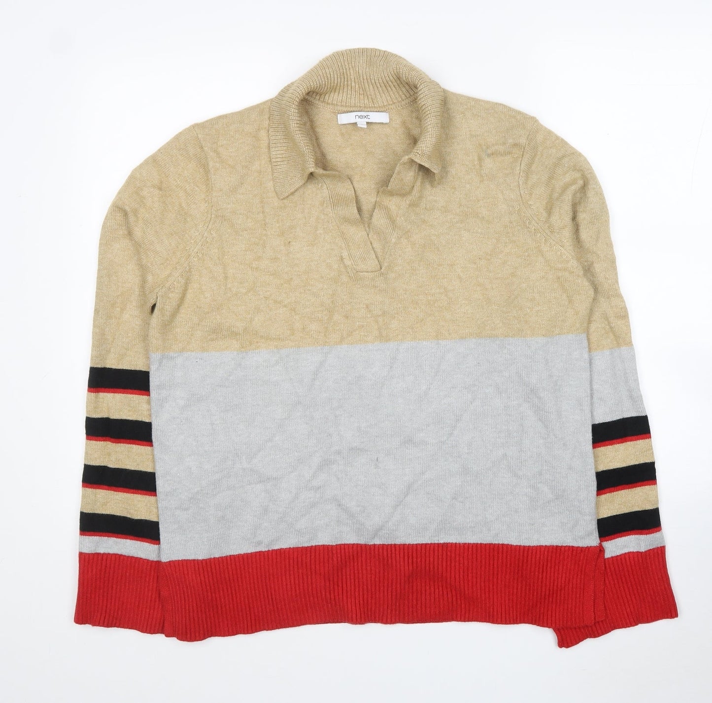 NEXT Womens Multicoloured Collared Striped Viscose Pullover Jumper Size L