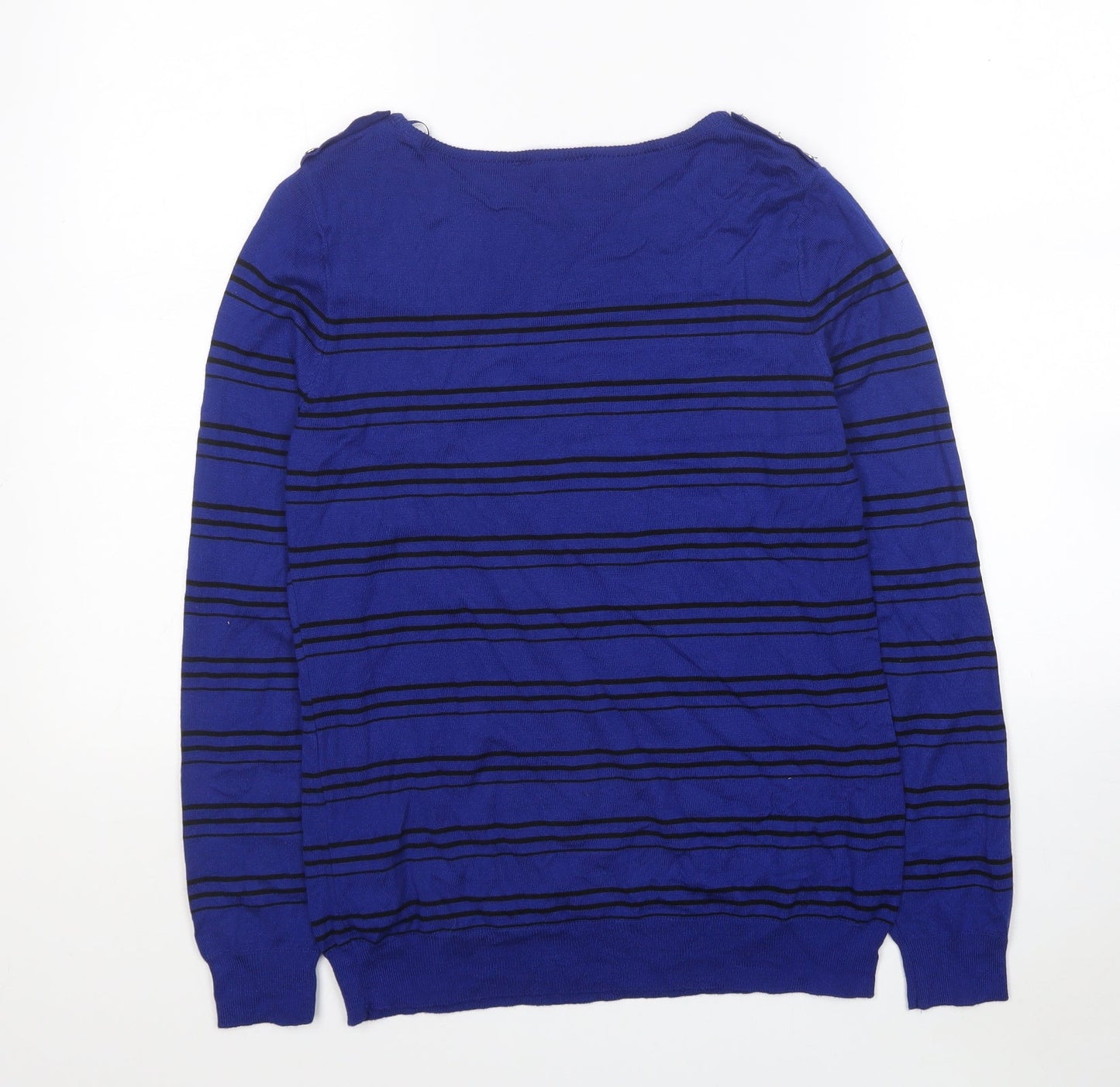 LC Waikiki Womens Blue Boat Neck Striped Viscose Pullover Jumper Size M