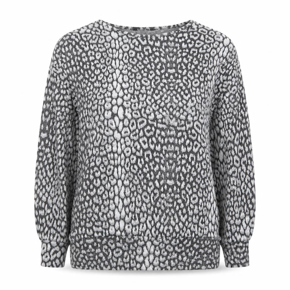 Peacocks Womens Grey Round Neck Animal Print Polyester Pullover Jumper Size S