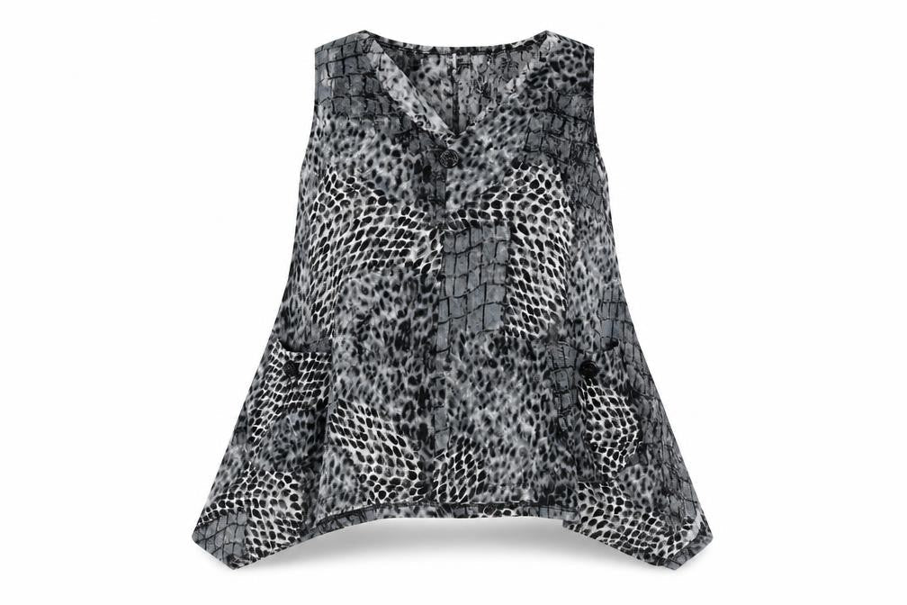 Tina Taylor Womens Black Animal Print Polyester Basic Tank Size XL V-Neck