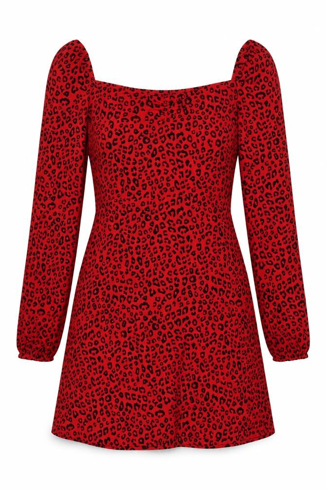 Divided by H&M Womens Red Animal Print Polyester A-Line Size 4 Sweetheart Zip - Cheetah Print