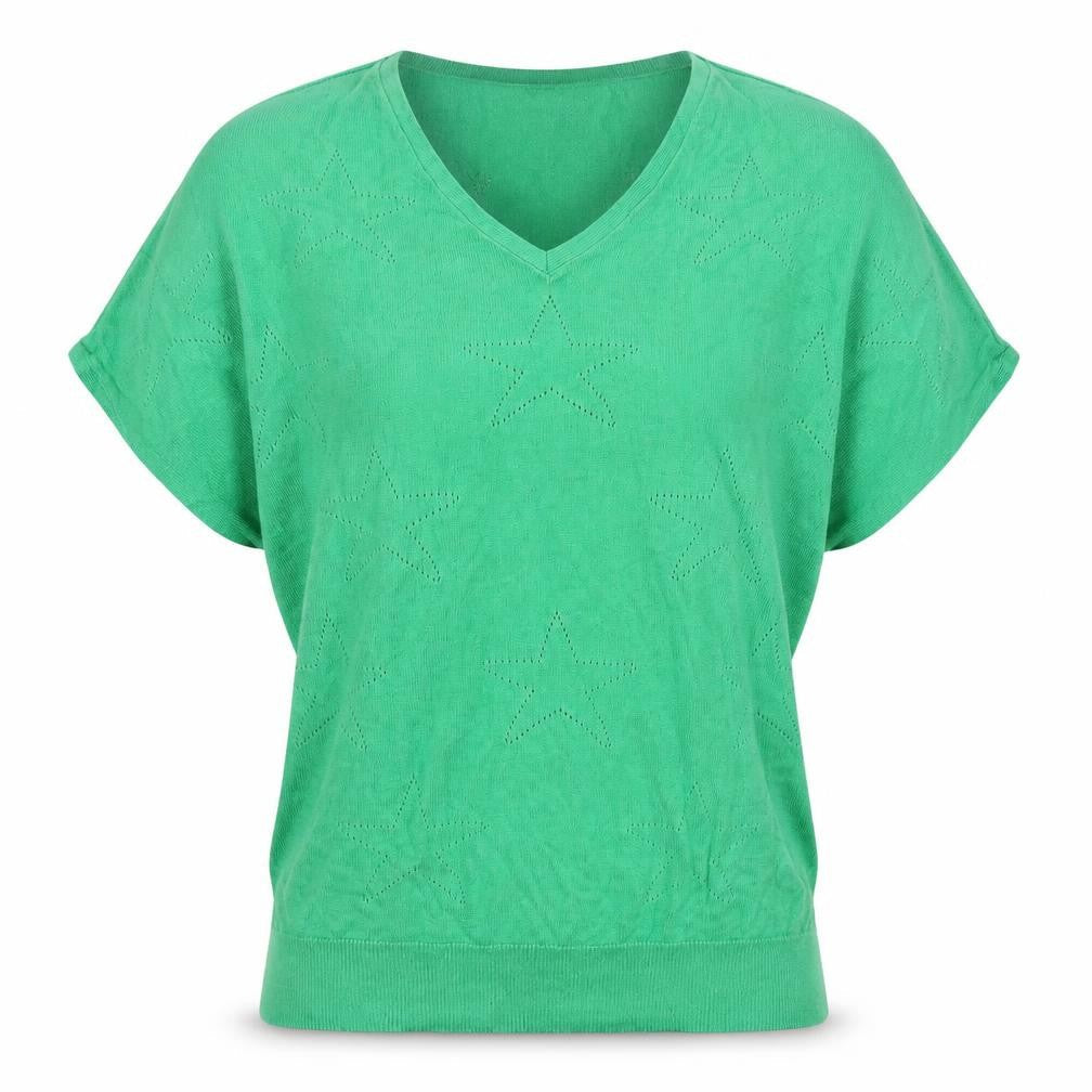 M&Co Womens Green V-Neck Geometric Viscose Pullover Jumper Size 10 - Star pattern