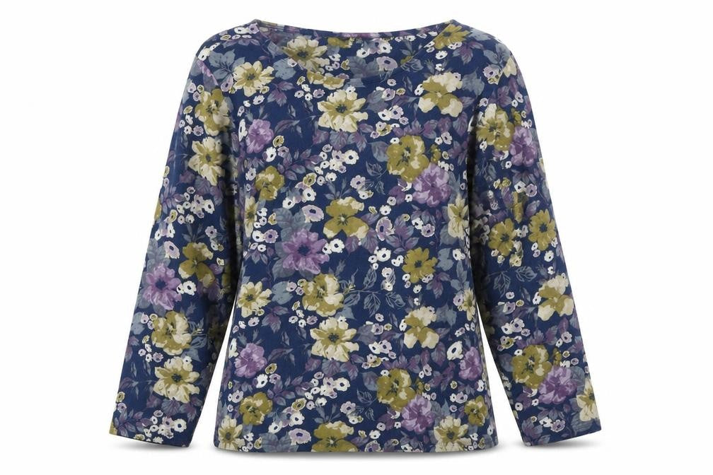 EWM Womens Multicoloured Floral Polyester Basic Blouse Size S Boat Neck
