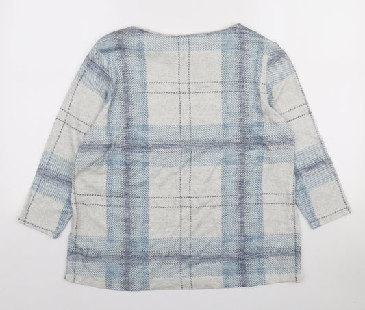 Preworn Womens Blue Plaid Polyester Pullover Sweatshirt Size 14 Pullover