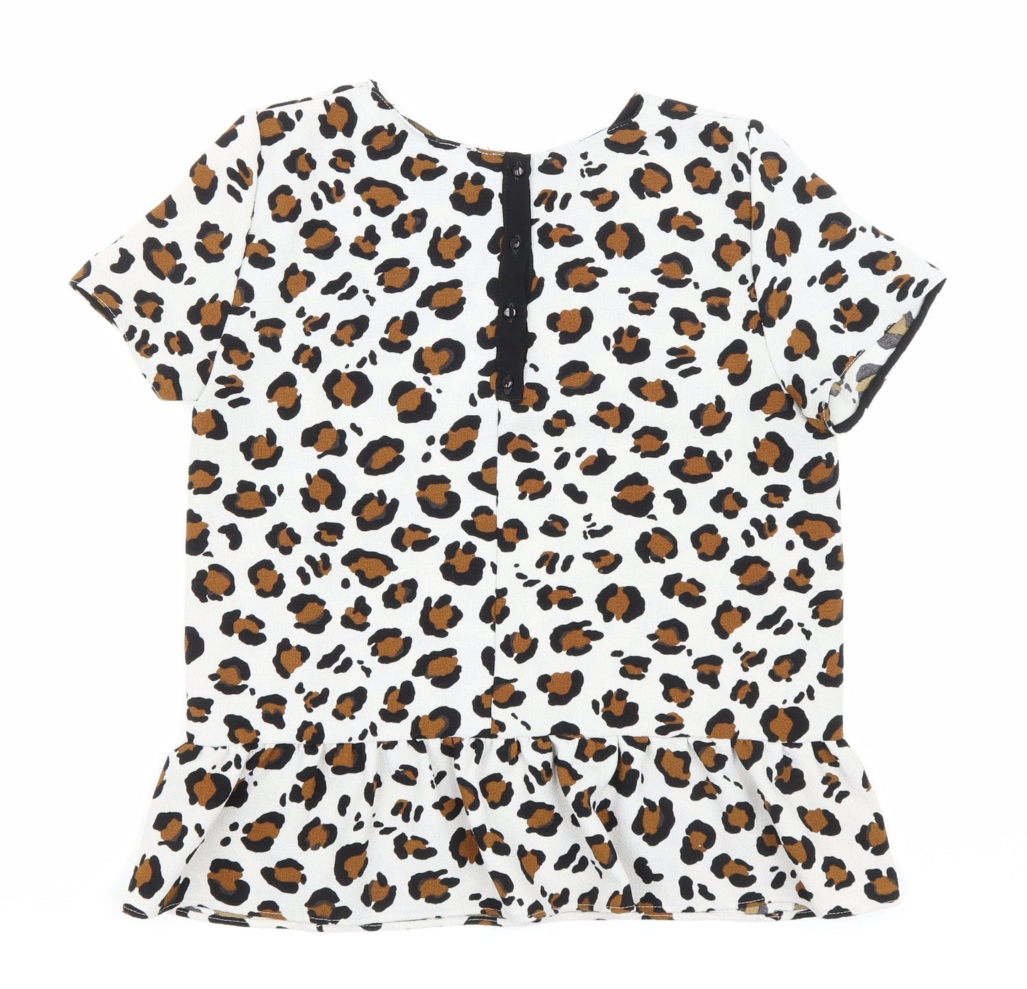 Zara Womens White Animal Print Polyester Basic T-Shirt Size M Round Neck