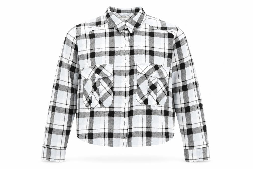 Marks and Spencer Womens Blue Plaid Cotton Cropped Button-Up Size 14 Collared
