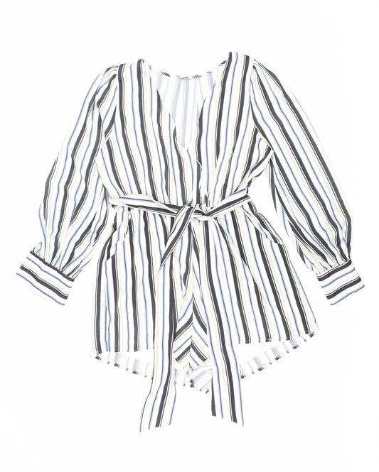 Fashion Nova Womens White Striped Polyester Playsuit One-Piece Size L Pullover