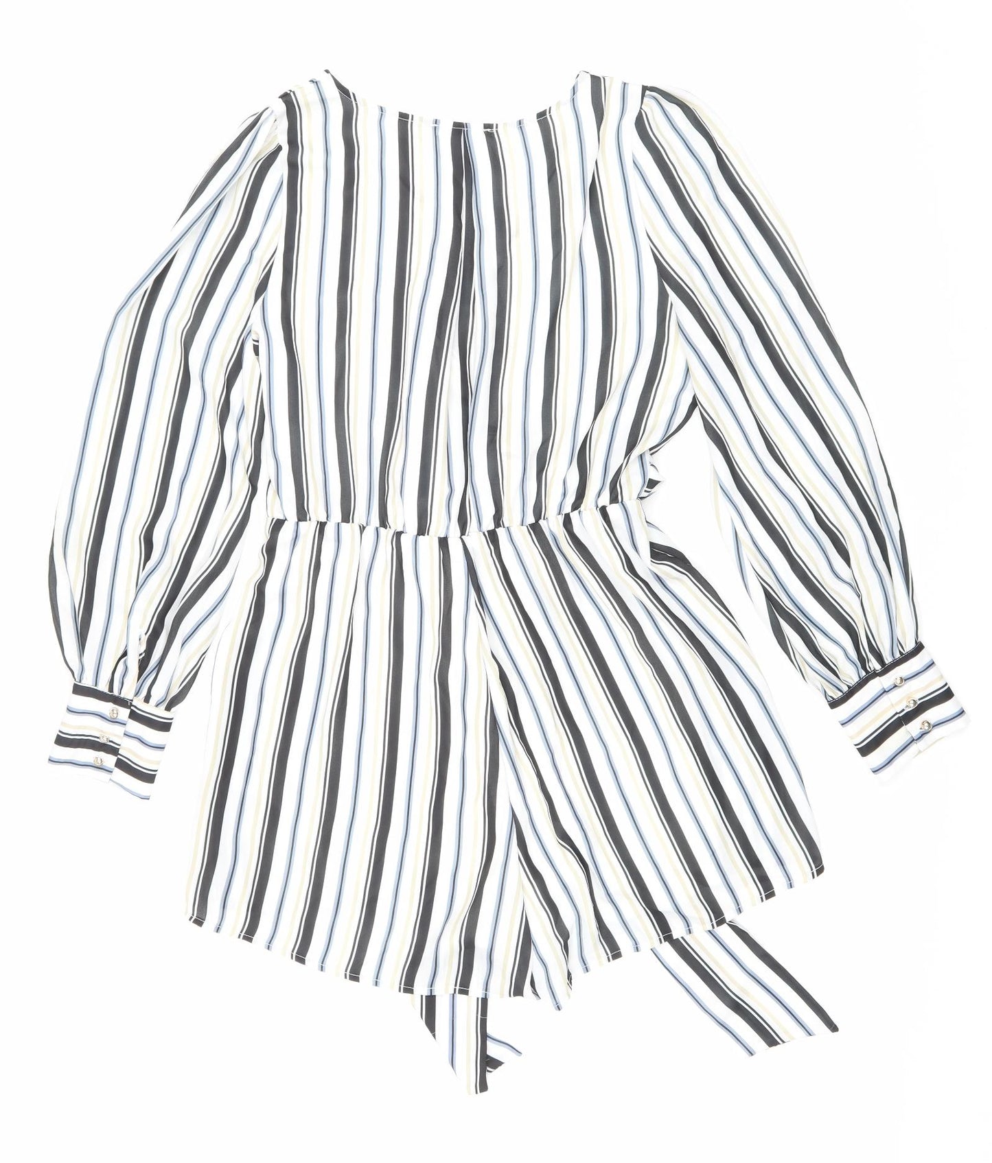 Fashion Nova Womens White Striped Polyester Playsuit One-Piece Size L Pullover